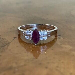 Sterling Silver Natural Marquise Ruby Ring w/ Round CZ Accents Size 11